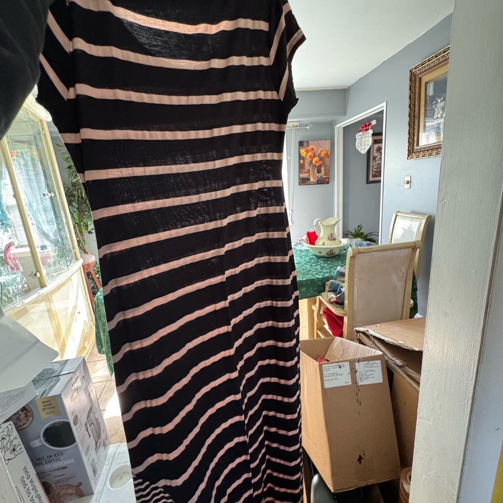 finn & clover Black and Pink Striped Maxi Dress